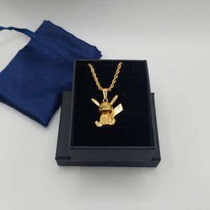 18K Gold Plated Pikachu Pendant with 18K Gold Plated Rope Chain